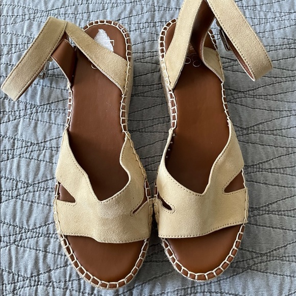 NWOT Franco Sarto Pellia Nude Platform Straw Suede Shoes Size 10 - Picture 5 of 11